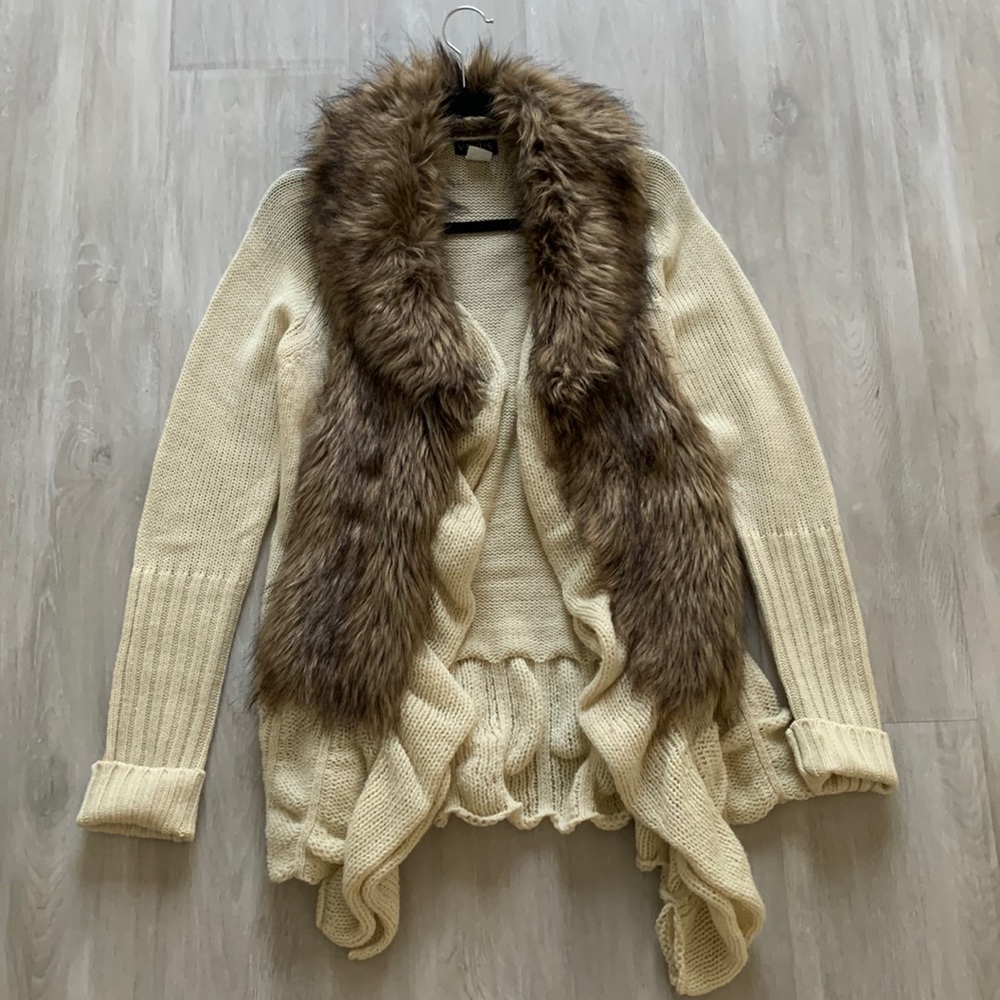 Faux fur lined cardigan sweater